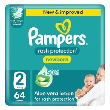 Pampers Rash Protection Diapers Size 2 (3–8 Kg) 64s